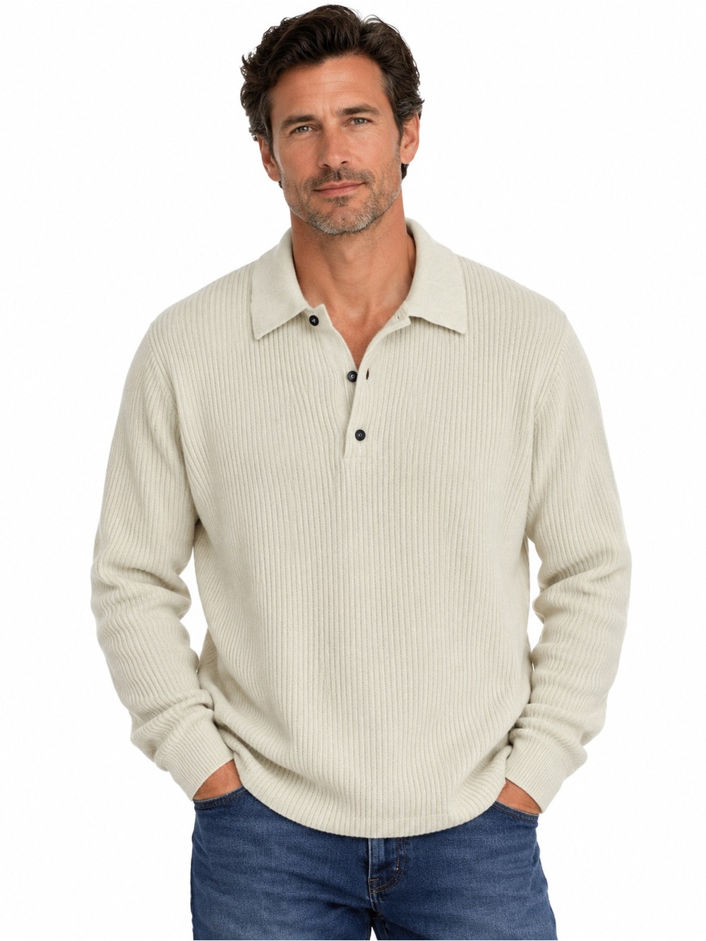 Manrico 100% Cashmere Men’s Sweater Size 56 XXL Green Ribbed Polo Italy Collared